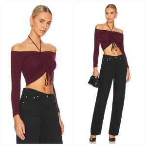 JONATHAN SIMKHAI STANDARD Alessa Matte Jersey Ruched  Top in Wine XS NWT